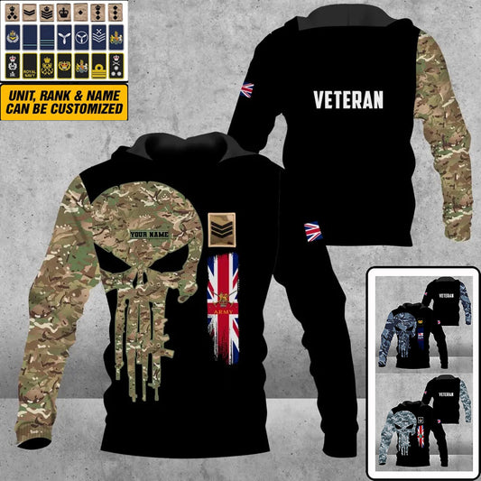 Personalized UK Soldier/ Veteran Camo With Name And Rank Hoodie 3D Printed - 1109230001