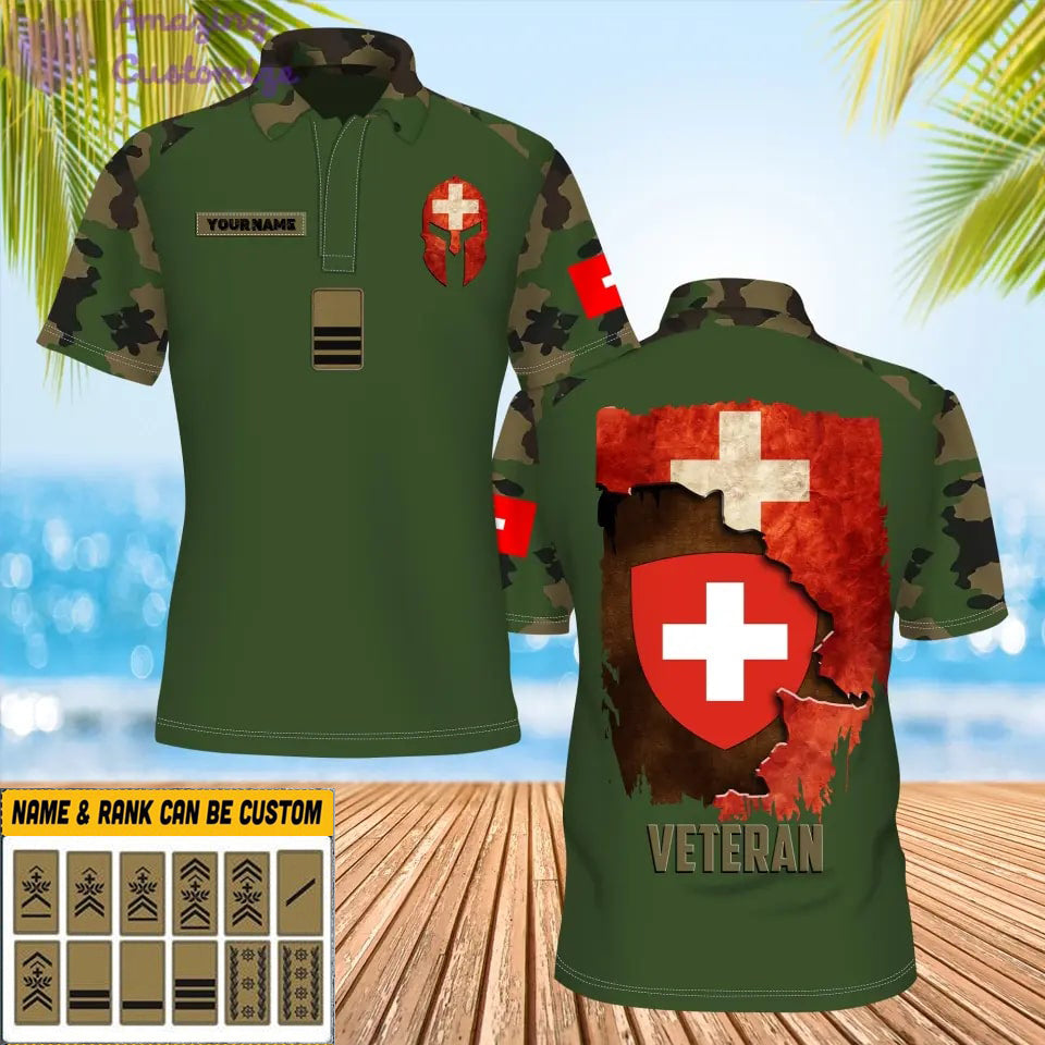 Personalized Swiss Soldier/ Veteran Camo With Name And Rank POLO 3D Printed - 1685664001