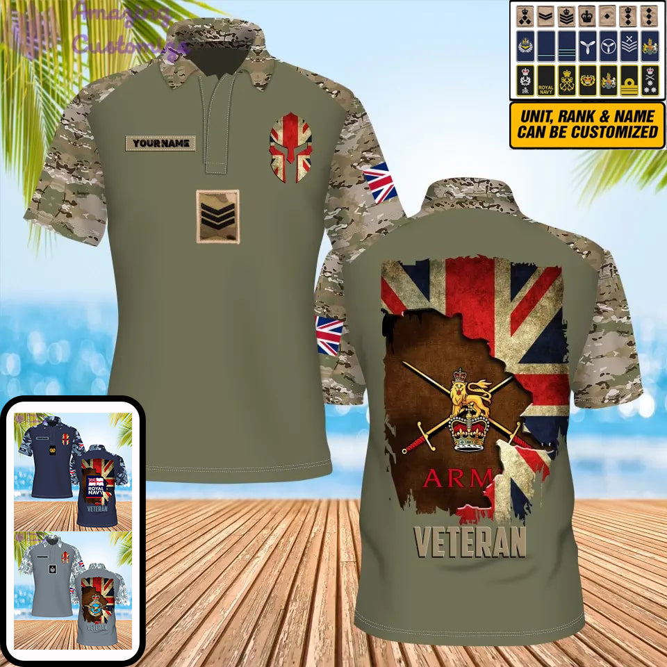 Personalized United Kingdom Soldier/ Veteran Camo With Name And Rank POLO 3D Printed - 0206230002