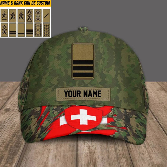 Personalized Rank And Name Swiss Soldier/Veterans Camo Baseball Cap Gold Version - 3108230002