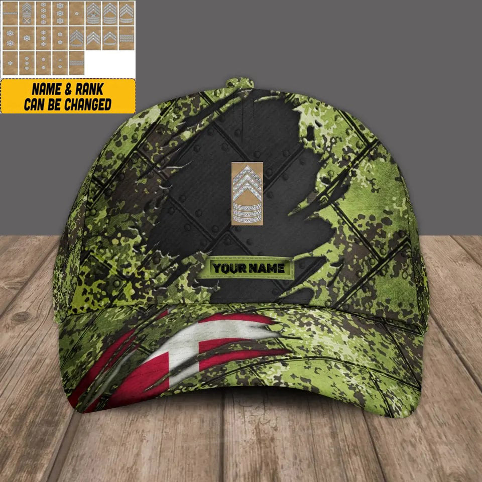 Personalized Name And Rank Denmark Camo Baseball Cap Soldier/Veteran - 16842816 - D04