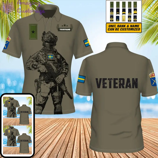 Personalized Sweden Soldier/ Veteran Camo With Name And Rank POLO 3D Printed- 1306230002