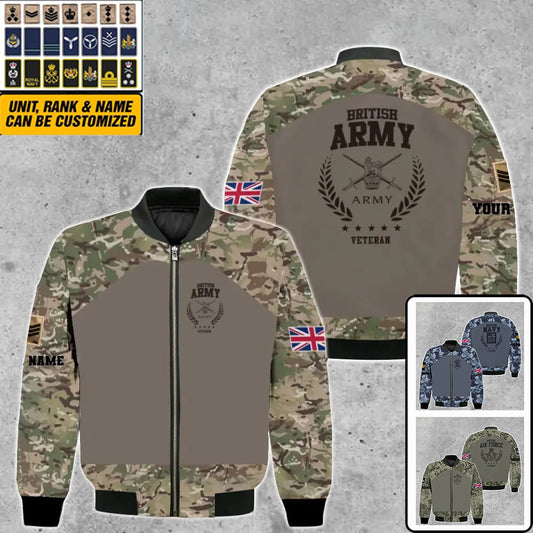 Personalized UK Soldier/ Veteran Camo With Name And Rank Bomber Jacket 3D Printed - 1809230001