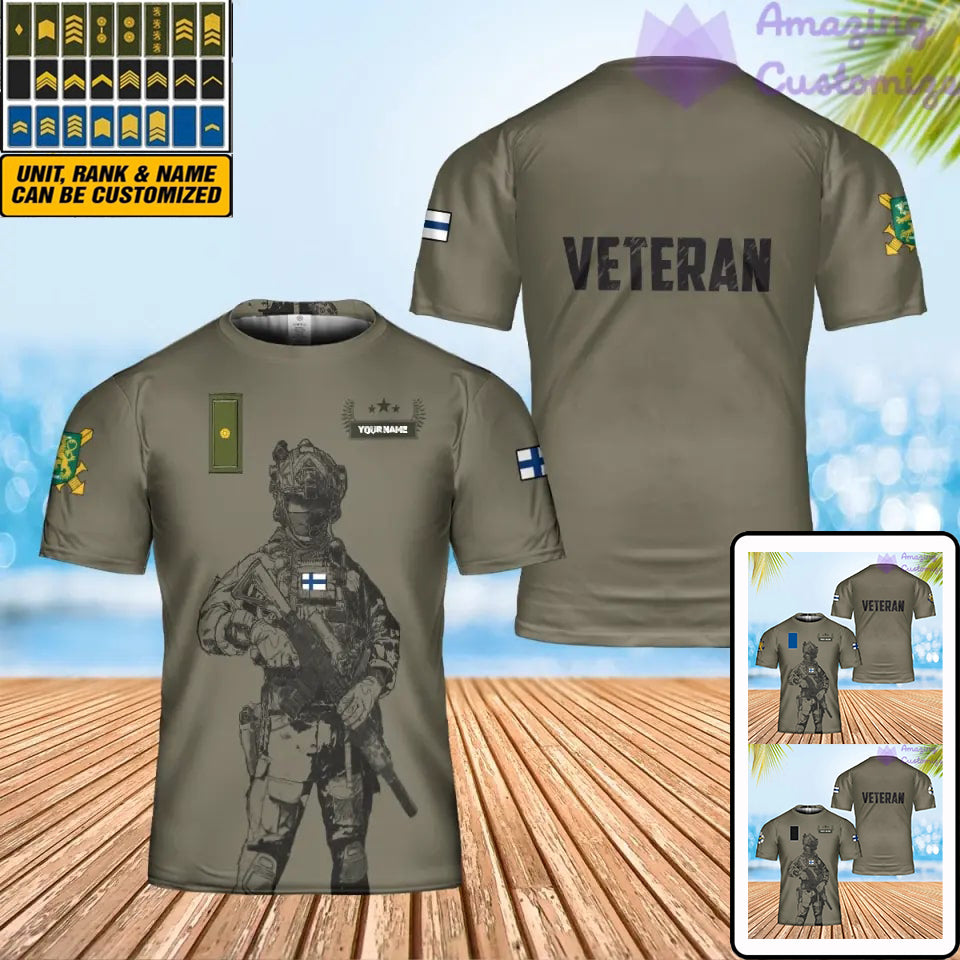 Personalized Finland Solider/ Veteran Camo With Name And Rank T-Shirt 3D Printed - 1707091202