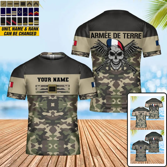 Personalized France Soldier/ Veteran Camo With Name And Rank T-shirt 3D Printed - 0102240001