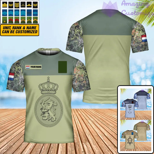 Personalisiertes niederländisches Soldaten-/Veteranen-T-Shirt im Camouflage-Stil mit Namen und Rang, 3D-Druck – 0502240001