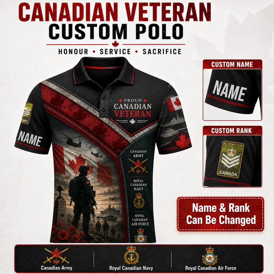 Personalized Canada Soldier/Veteran with Name and Rank Polo All Over Printed - QK1779753613