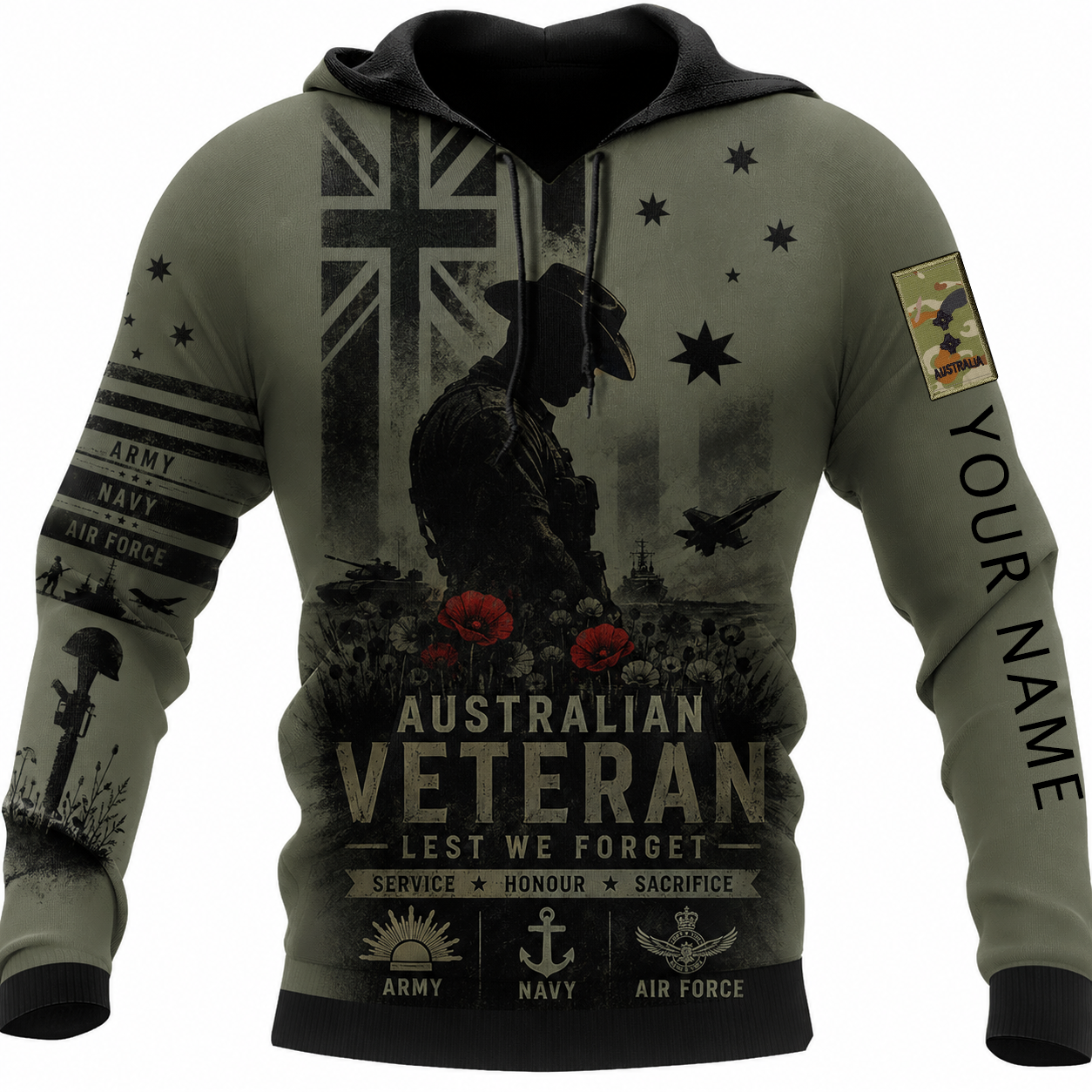 Personalized Australia Soldier/Veteran with Name & Rank Hoodie All Over Printed - TH1779235203