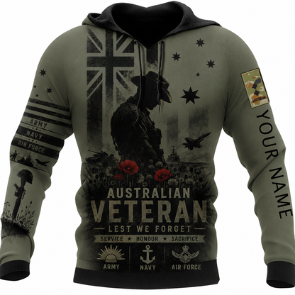 Personalized Australia Soldier/Veteran with Name & Rank Hoodie All Over Printed - TH1779235203