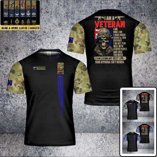 Personalized Australian Solider/ Veteran Camo With Name And Rank T-Shirt 3D Printed - 2101240002