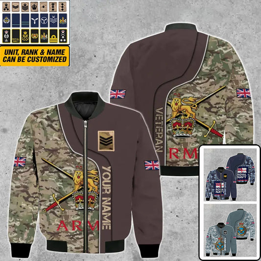 Personalized UK Soldier/ Veteran Camo With Name And Rank Bomber Jacket 3D Printed -2010230004