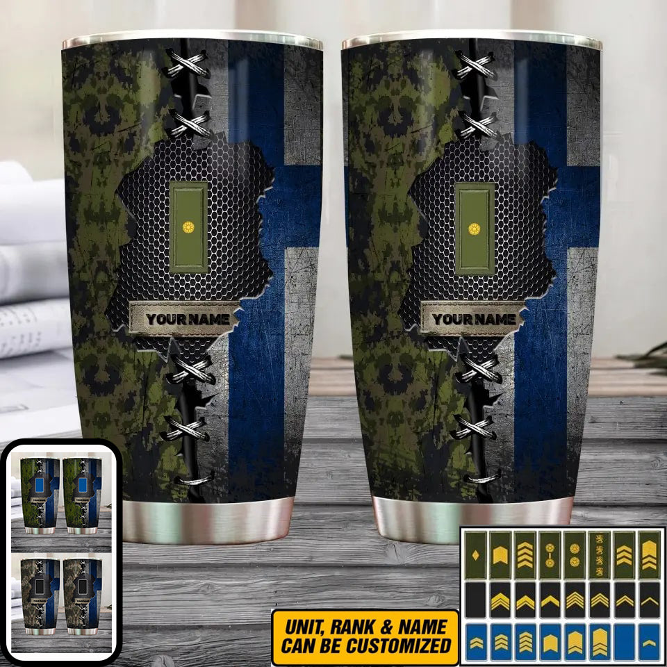 Personalized Finnish Veteran/Soldier With Rank And Name Camo Tumbler All Over Printed - 0805230003