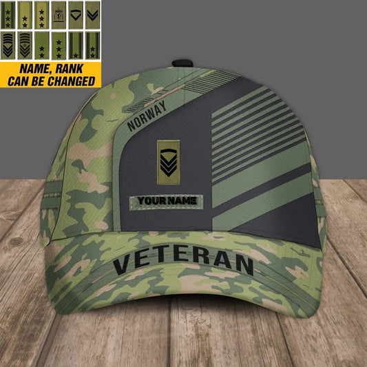 Personalized Name And Rank Norway Camo Baseball Cap Soldier/Veteran - 2205230001-D04