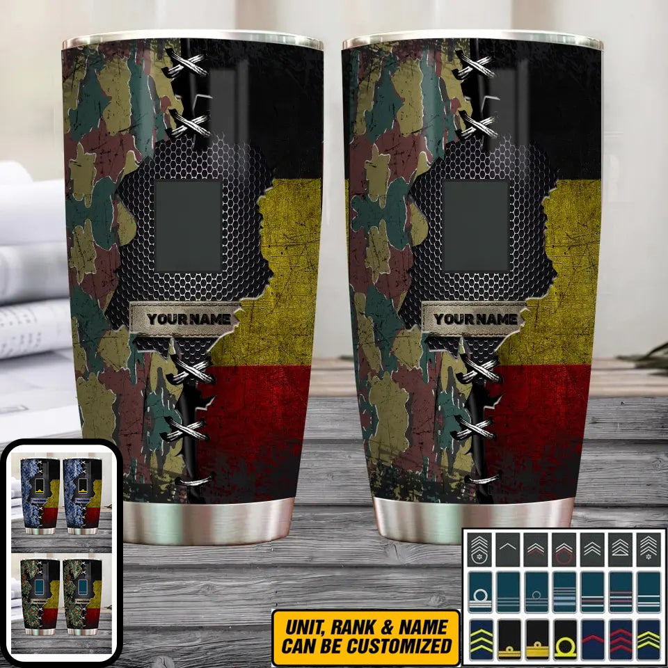 Personalized Belgian Veteran/Soldier With Rank And Name Camo Tumbler All Over Printed - 1683504002