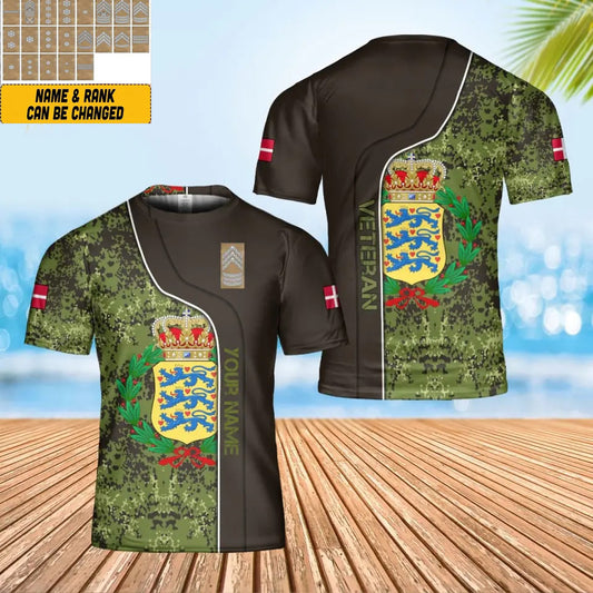 Personalized Denmark Soldier/ Veteran Camo With Name And Rank T-shirt 3D Printed - 0402240002