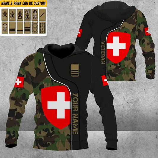 Personalized Swiss Soldier/ Veteran Camo With Name And Rank Hoodie - 0809230001