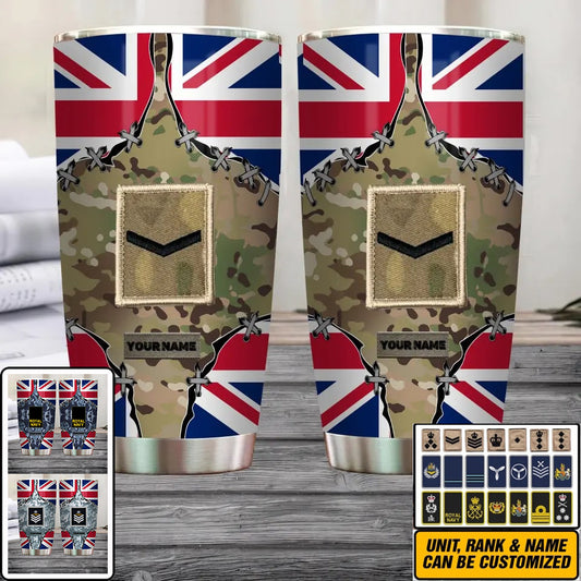 Personalized United Kingdom Veteran/ Soldier With Rank And Name Camo Tumbler All Over Printed 0202240013
