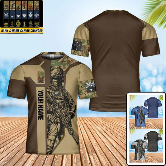Personalized Australia Soldier/ Veteran Camo With Name And Rank T-shirt 3D Printed - 0102240003