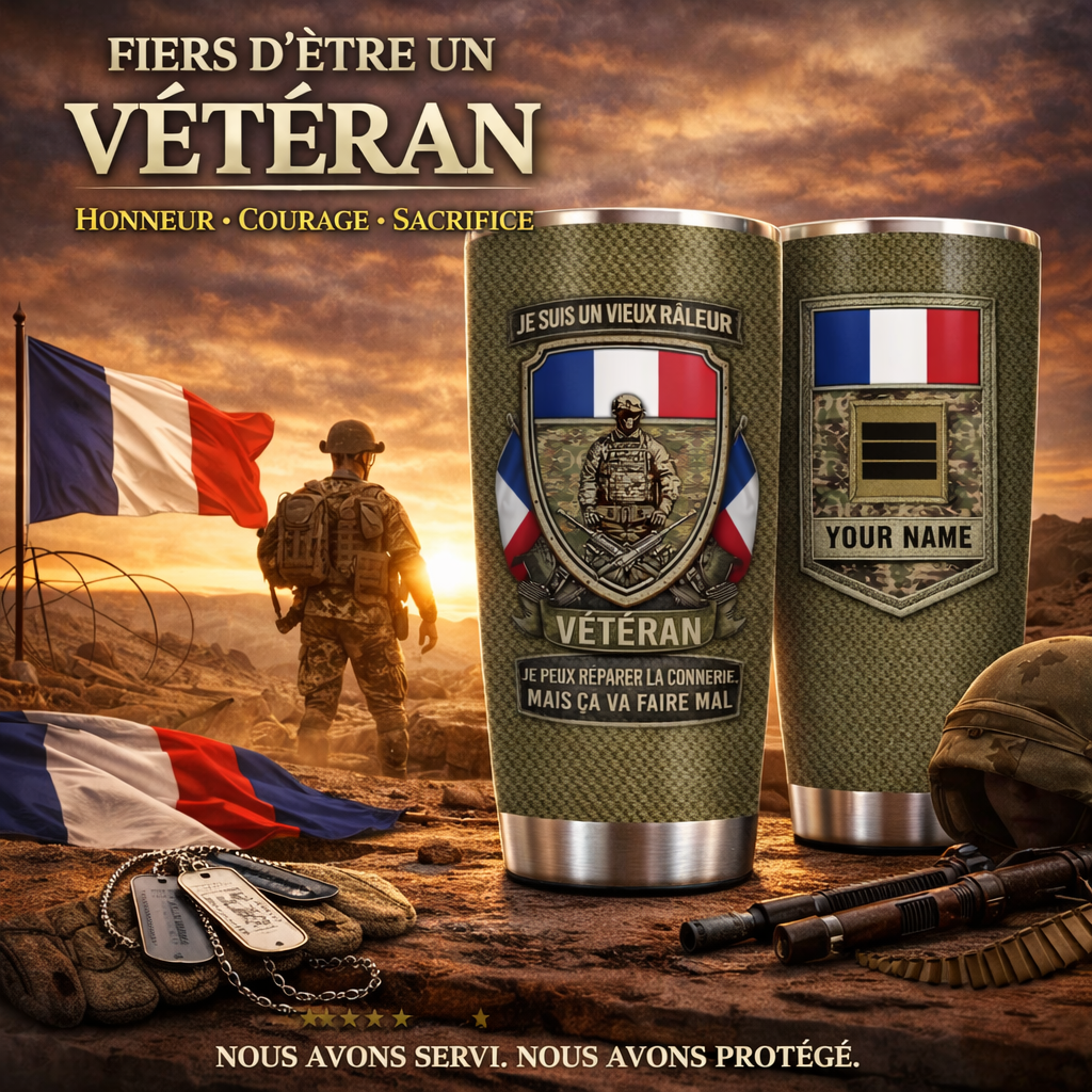 Personalized France Veteran/ Soldier With Rank And Name Camo Tumbler - 17727552