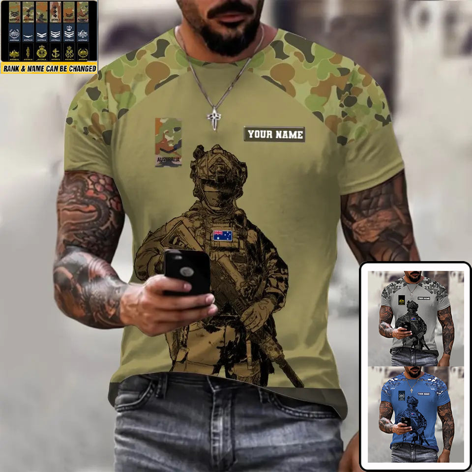Personalized Australian Soldier/ Veteran Camo With Name And Rank T-shirt 3D Printed - 17017344
