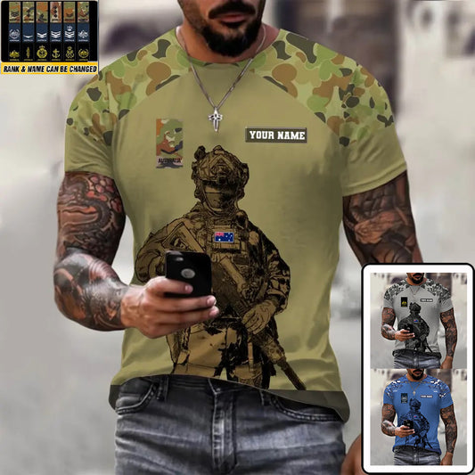 Personalized Australian Soldier/ Veteran Camo With Name And Rank T-shirt 3D Printed - 17017344