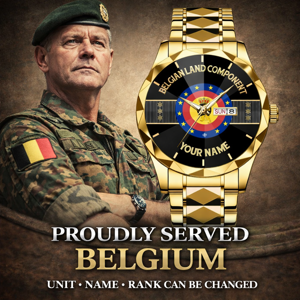 Personalized Belgium Soldier/ Veteran With Rank and Name Gentleman Crystal Metal Watch - 17388000