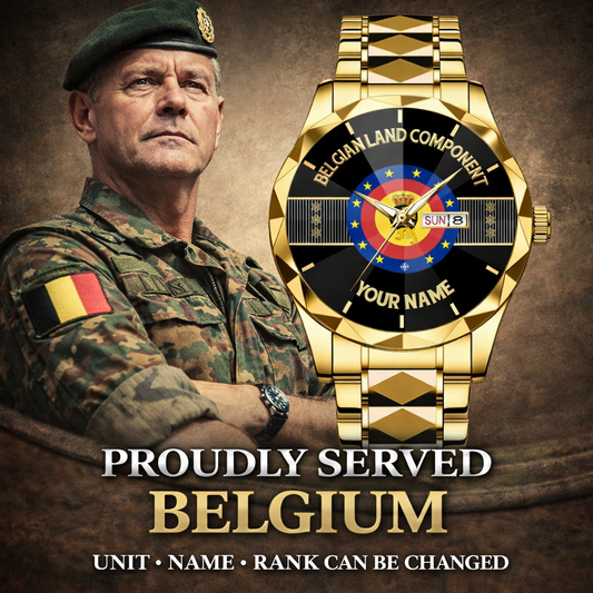 Personalized Belgium Soldier/ Veteran With Rank and Name Gentleman Crystal Metal Watch - 17388000