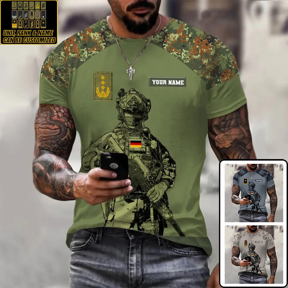 Personalized Germany Soldier/ Veteran Camo With Name And Rank T-shirt 3D Printed - 17017344