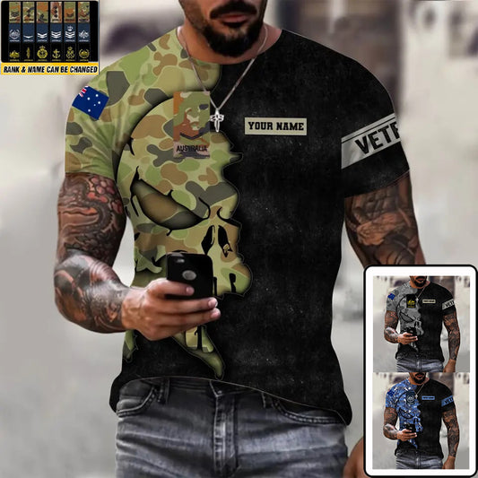 Personalized Australia Soldier/ Veteran Camo With Name And Rank T-shirt 3D Printed - 0811230018