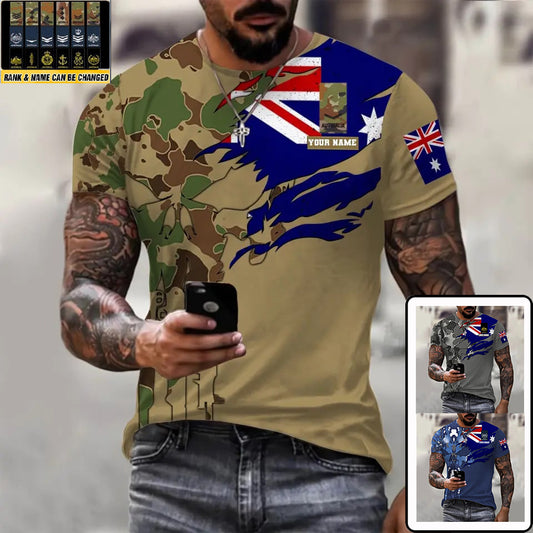 Personalized Australia Soldier/ Veteran Camo With Name And Rank T-shirt 3D Printed - 0811230015