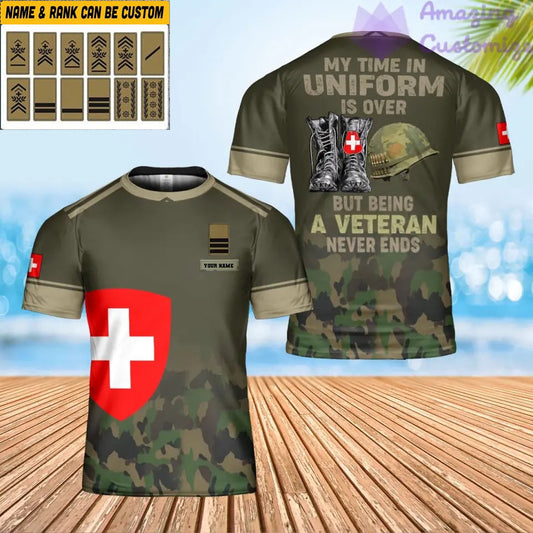 Personalized Swiss Soldier/ Veteran Camo With Name And Rank T-shirt 3D Printed - 1706918401