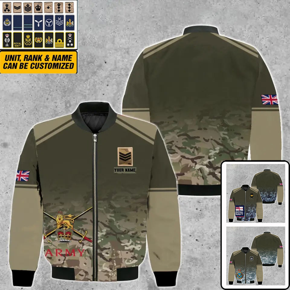 Personalized UK Soldier/ Veteran Camo With Name And Rank Bomber Jacket 3D Printed - 2010230003