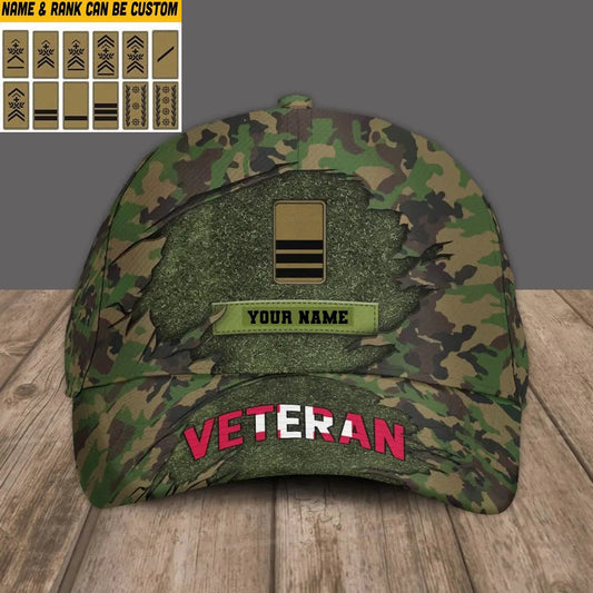 Baseballkappe mit Schweizer Camouflage-Muster, personalisierbar mit Namen und Rang, Soldat/Veteran – 16843680