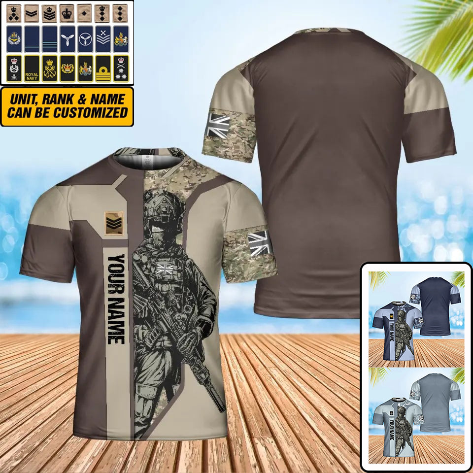 Personalized UK Soldier/ Veteran Camo With Name And Rank T-shirt 3D Printed - 17070048