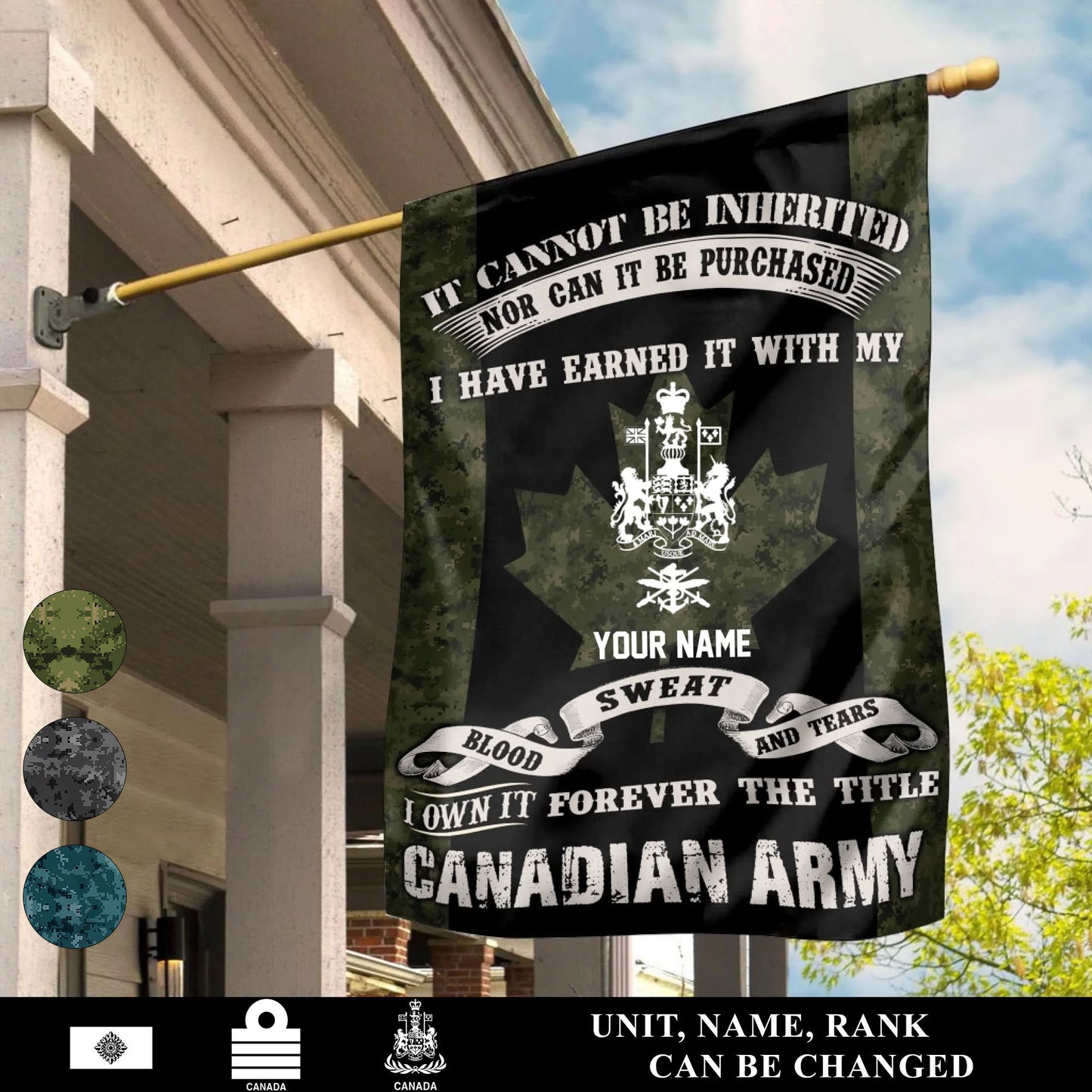 Personalized Canada Solider/ Veteran Camo With Name & Rank House Flag 3D Printed - 1759536001