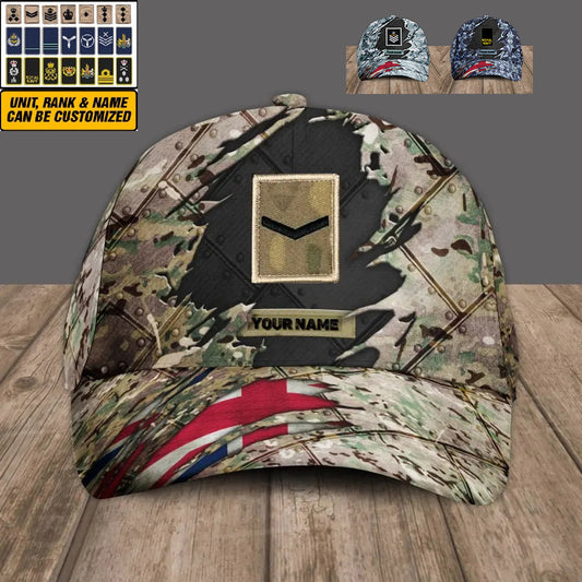 Casquette de baseball camouflage personnalisée avec rang et nom pour soldat/ancien combattant du Royaume-Uni - 1684368002