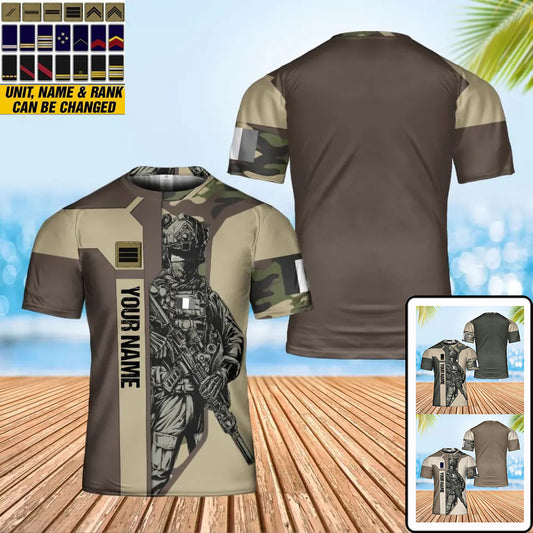 Personalized France Soldier/ Veteran Camo With Name And Rank T-shirt 3D Printed - 0302240001