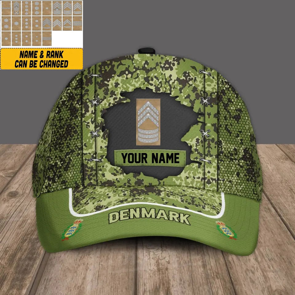 Personalized Rank And Name Denmark Soldier/Veterans Camo Baseball Cap - 16934400