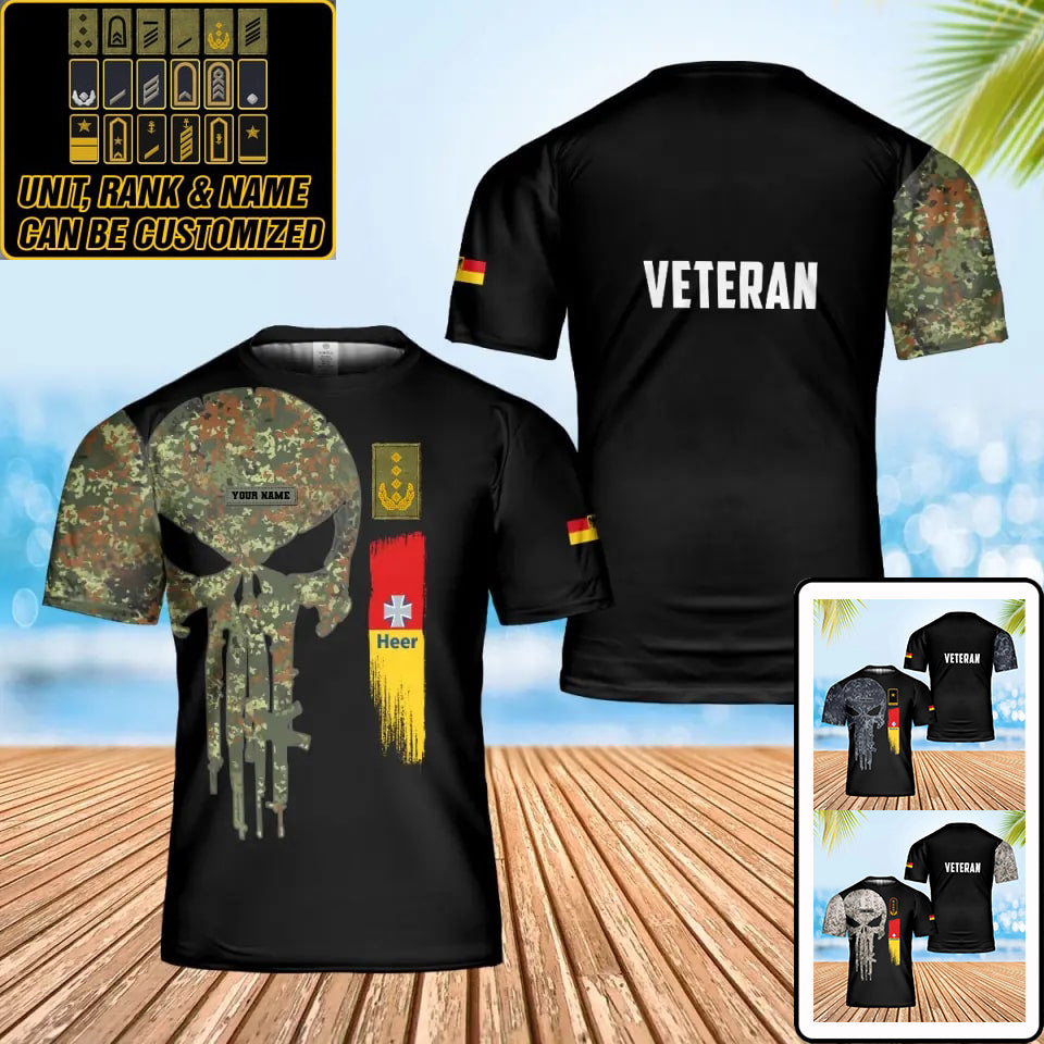 Personalisiertes T-Shirt mit Camouflage-Muster für deutsche Soldaten/Veteranen mit Namen und Rang, 3D-Druck – 0402240003