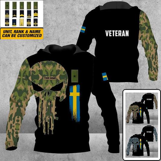 Personalized Sweden Soldier/ Veteran Camo With Name And Rank Hoodie 3D Printed - 1209230001