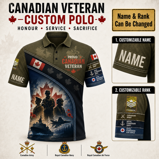 Personalized Canada Soldier/Veteran with Name and Rank Polo All Over Printed - QK1779753610