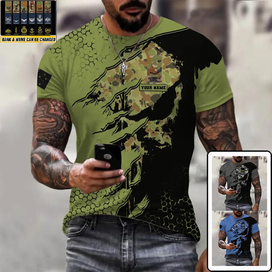 Personalized Australia Soldier/ Veteran Camo With Name And Rank T-shirt 3D Printed - 0811230013
