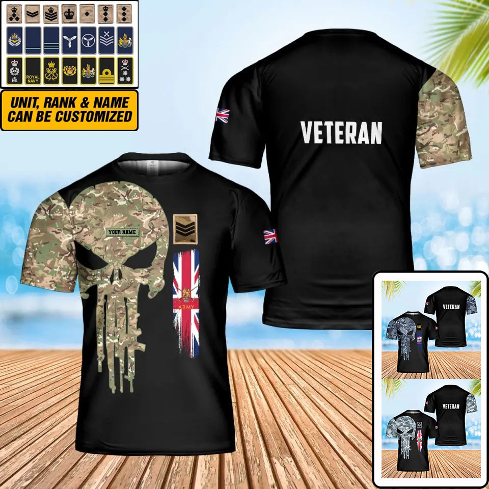 Personalized UK Soldier/ Veteran Camo With Name And Rank T-Shirt 3D Printed - 1707004801