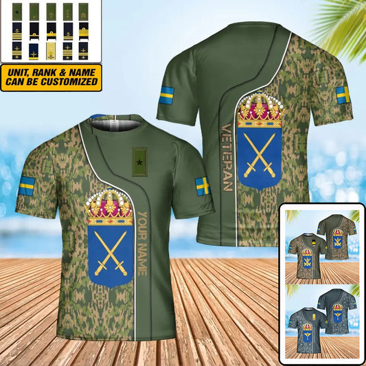 Personalized Sweden Soldier/ Veteran Camo With Name And Rank T-Shirt 3D Printed - 0502240001