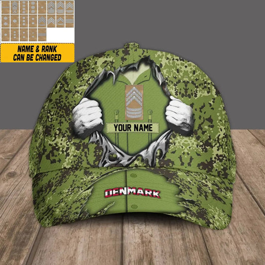 Personalized Rank And Name Denmark Soldier/Veterans Camo Baseball Cap - 3107230001