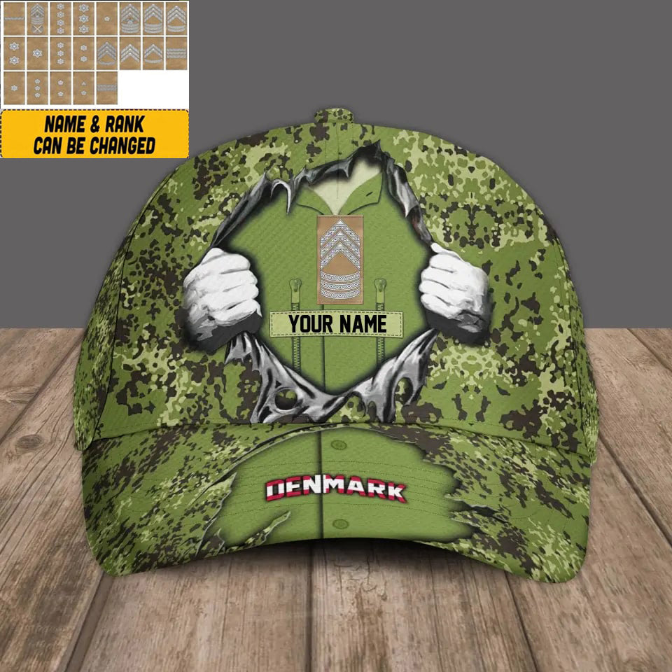 Personalized Rank And Name Denmark Soldier/Veterans Camo Baseball Cap - 16907616