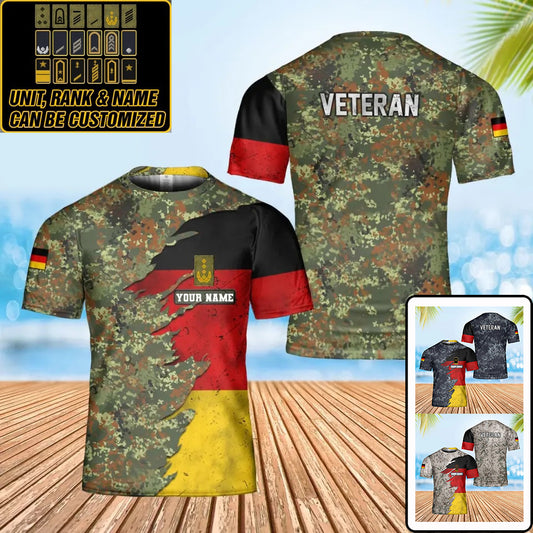 Personalisiertes T-Shirt mit Camouflage-Muster für deutsche Soldaten/Veteranen mit Namen und Rang, 3D-Druck – 0402240004