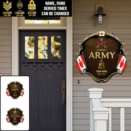 Personalized Rank Name And Year Canadian Soldier/Veterans Camo Cut Metal Sign - Gold Rank