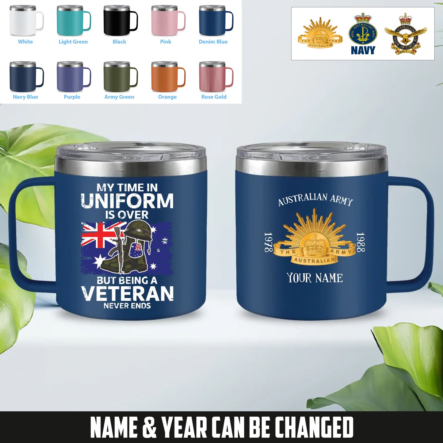 Personalized Australia Soldier/ Veteran With Name & Year Stainless Steel Coffee Mug Printed - 1761177606