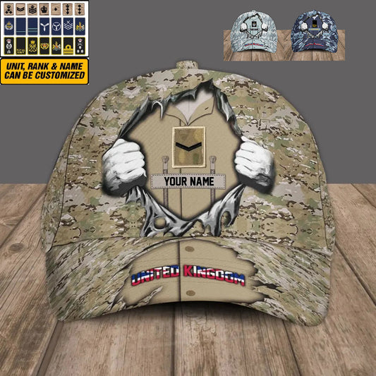 Casquette de baseball camouflage personnalisée avec rang et nom pour soldat/vétéran du Royaume-Uni - 16907616